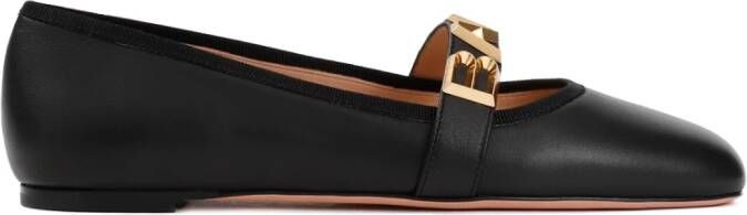 Bally Zwarte Leren Ballerina Vierkante Neus Black Dames