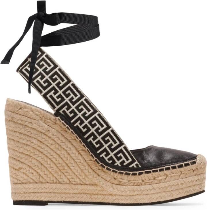 Balmain Alex monogram jacquard en leren espadrilles Black Dames