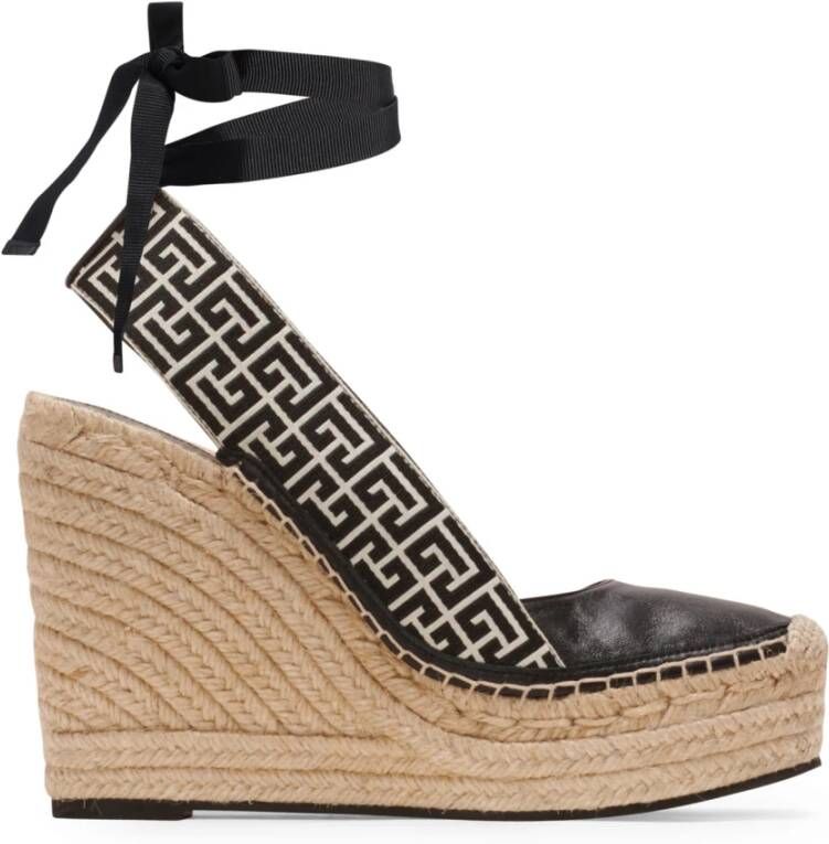 Balmain Alex monogram jacquard en leren espadrilles Black Dames