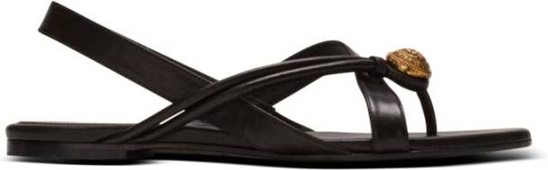 Balmain Alma Platte Leren Sandalen Black Dames