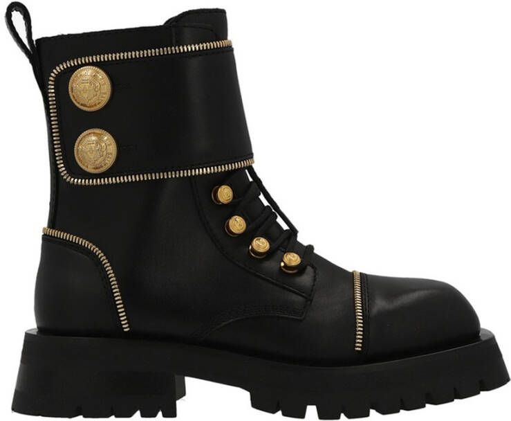 Balmain Zwarte Leren Ranger Army Enkellaarzen Black Dames