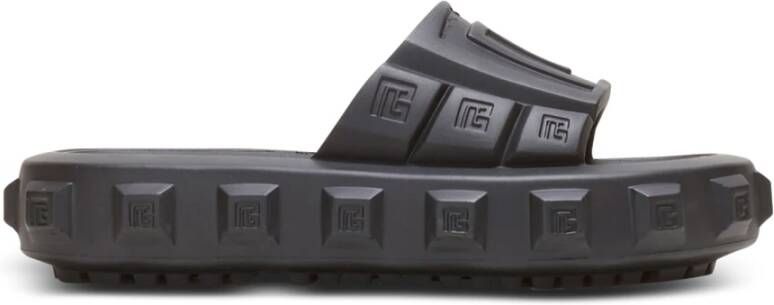 Balmain Geëmbosseerde Monogram Slides Black Heren