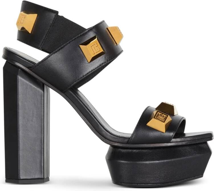 Balmain Ava leather platform sandals Zwart Dames