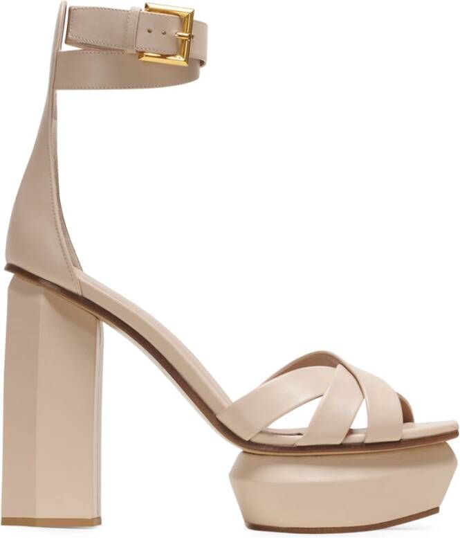 Balmain Ava leather platform sandals Beige Dames