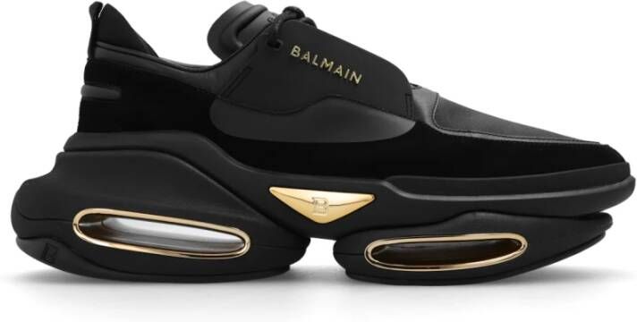 Balmain B-Bold sneakers van leer en suède Black