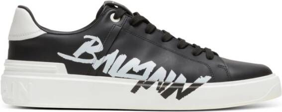 Balmain Leren 'B Court' Sneakers met Logo Print Black Heren