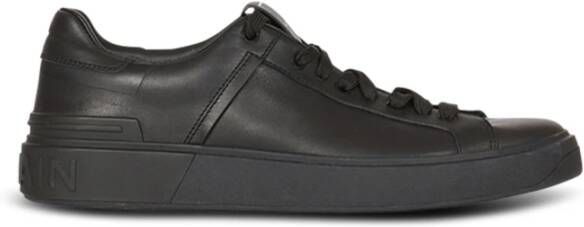 Balmain Zwarte Leren Court Sneakers Black Heren