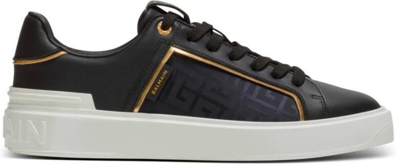 Balmain B-Court gemonogrammeerde nylon en leren trainers Black Dames