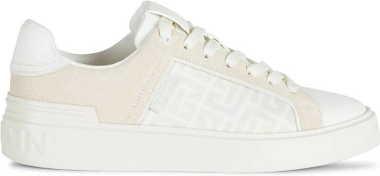 Balmain B-Court gemonogrammeerde nylon en leren trainers White Dames