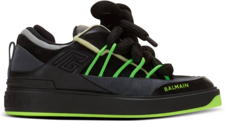 Balmain B-Court Puffy Skate trainers in kalfsleer en suède Black Heren