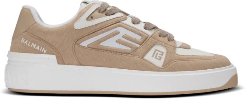 Balmain B-Court Skate trainers in fleece en kalfsleer Beige Dames