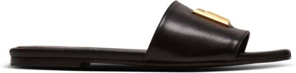 Balmain Dafne Slides van glad leer met goudkleurig metalen monogram Black Dames