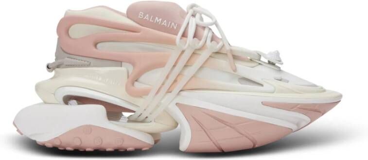 Balmain Eenhoorn lage trainers in neopreen en kalfsleer Beige Dames