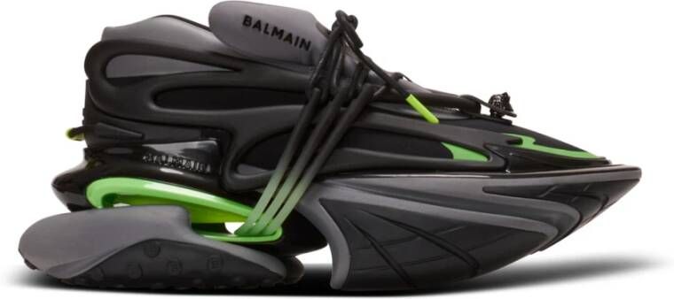 Balmain Eenhoorn Lage trainers in neopreen en kalfsleer Black Heren