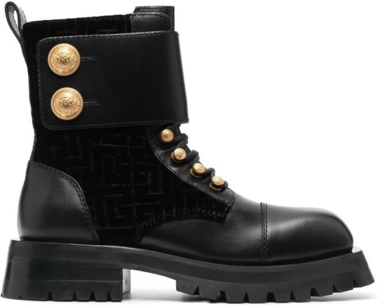 Balmain Ranger Laars Army-Cuir De Veau en Tissu Black Dames