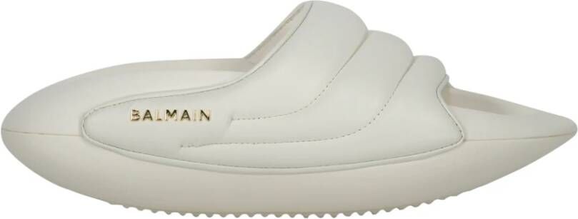 Balmain Gevoerde Leren Slides met Plateau White Dames