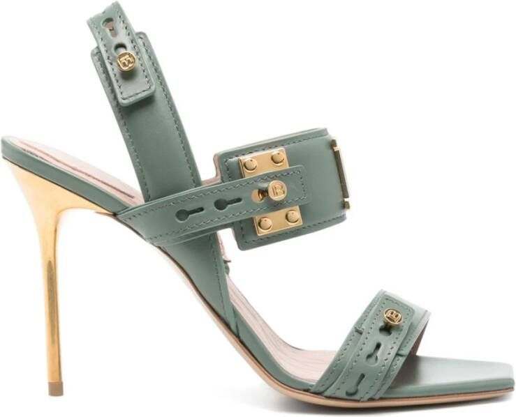 Balmain Groene leren sandalen met 2 banden Green Dames