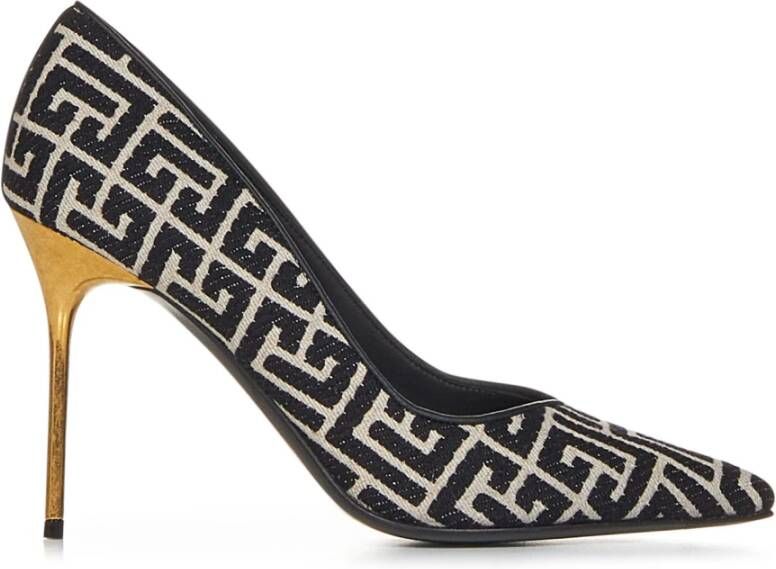 Balmain Elegante Ivory Jacquard Pumps met Gouden Stiletto Hak Black Dames