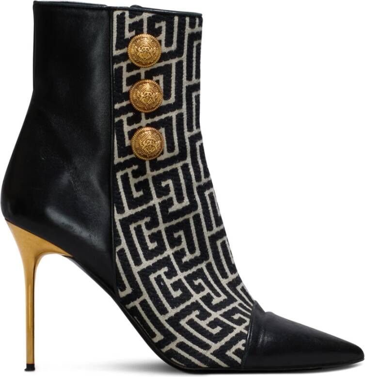 Balmain Jacquard monogram and leather Roni ankle boots Zwart Dames