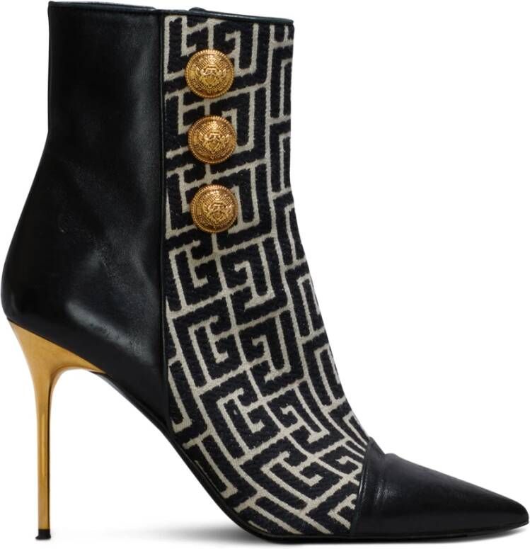 Balmain Jacquard monogram and leather Roni ankle boots Zwart Dames