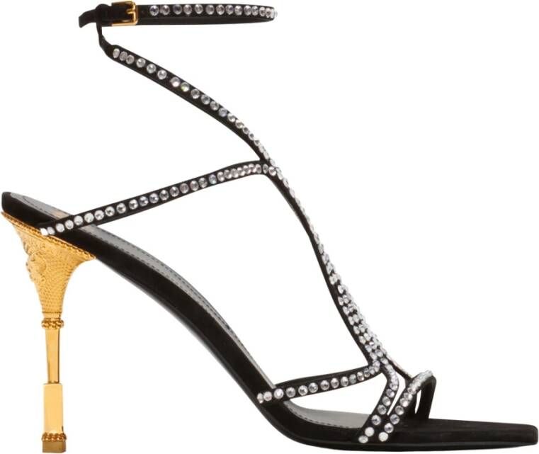 Balmain Moneta suède en kristallen sandalen Black Dames