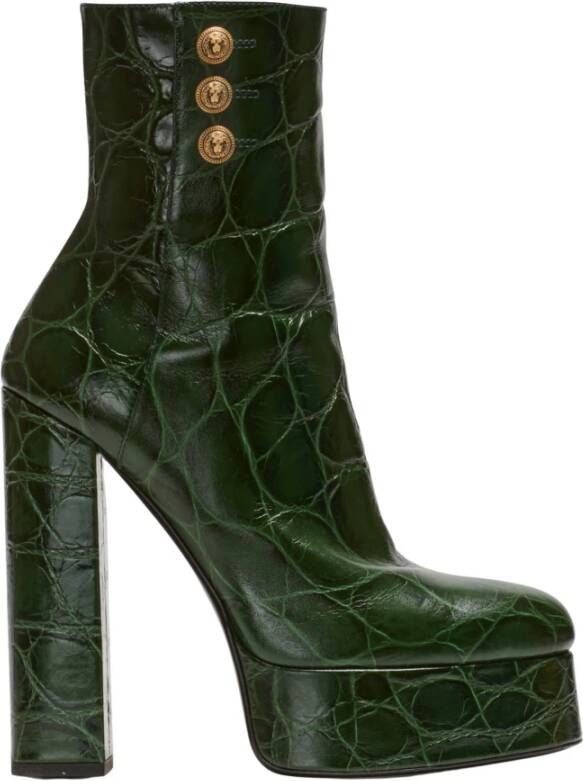 Balmain Krokodil-Effect Leren Platform Enkellaarzen Green Dames