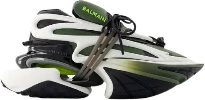 Balmain Eenhoorn lage sneakers in neopreen en kalfsleer Green Heren