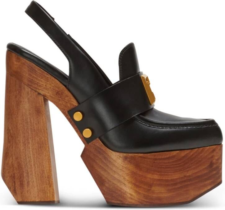 Balmain Mocassin met plateauzool Bonnie van leer en hout Black Dames