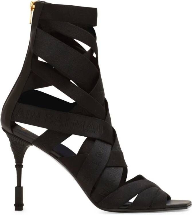 Balmain Moneta Strappy Sandalen met Hoge Gebeeldhouwde Hak Black Dames