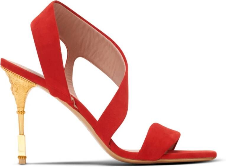 Balmain Moneta Suède Sandalen Red Dames