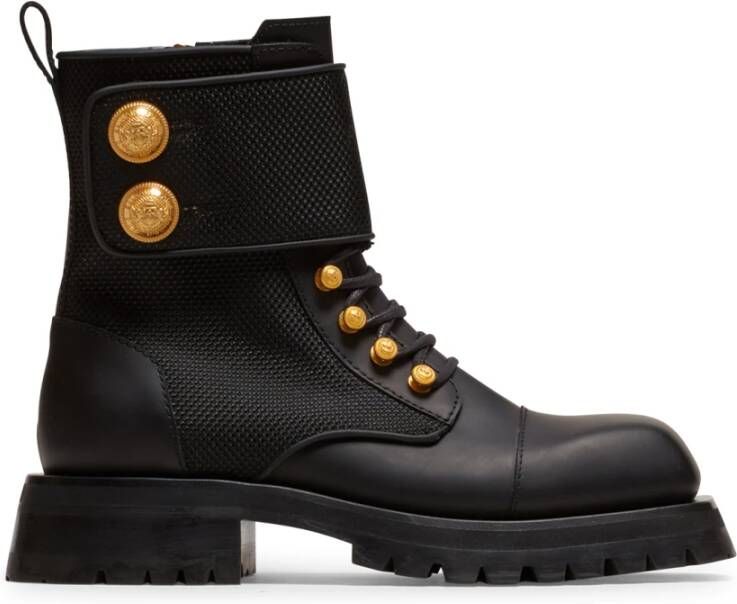 Balmain Ranger Laars Army-Cuir De Veau en Tissu Black Dames