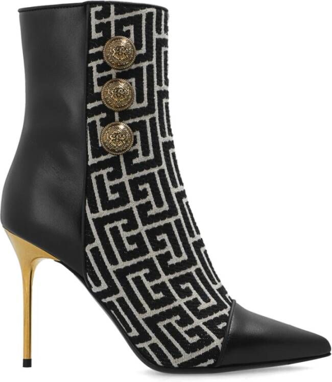 Balmain Jacquard monogram and leather Roni ankle boots Zwart Dames