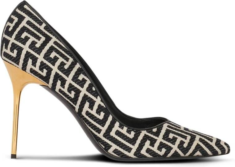 Balmain Elegante Ivory Jacquard Pumps met Gouden Stiletto Hak Black Dames