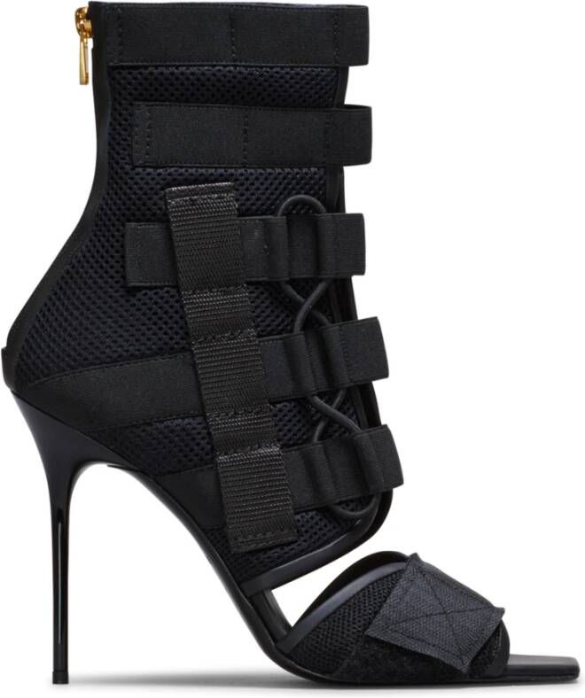 Balmain Sandalen Uma met klittenband en mesh Black Dames