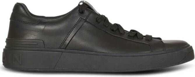 Balmain Zwarte Leren Court Sneakers Black Heren