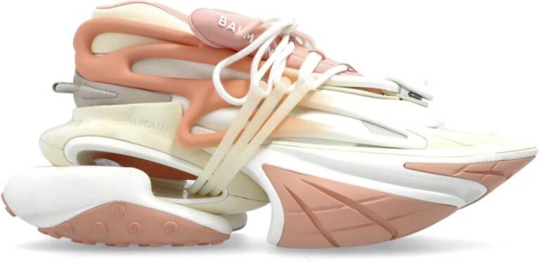 Balmain Eenhoorn lage trainers in neopreen en kalfsleer Beige Dames