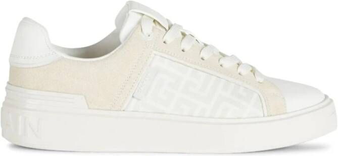 Balmain B-Court gemonogrammeerde nylon en leren trainers White Dames