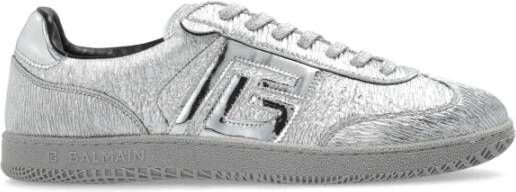 Balmain Zwaan-Textuur Spiegel Leren Sneakers Gray Heren