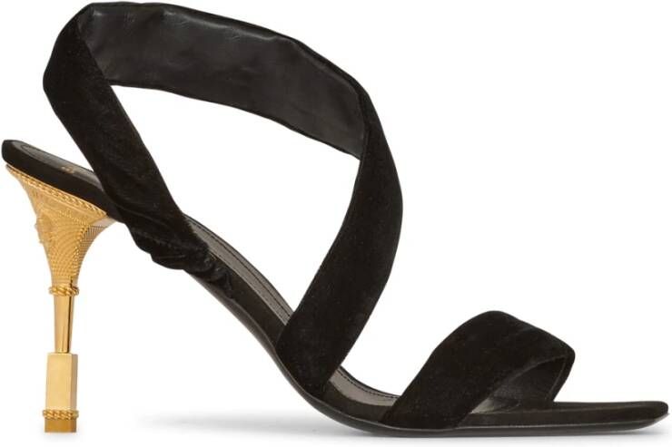 Balmain Gouden Moneta Suède Sandalen Black Dames