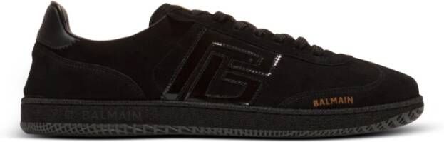 Balmain Zwaan suède en lakleren sneakers Black Heren