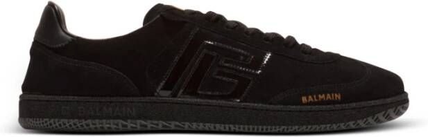 Balmain Zwaan suède en lakleren trainers Black Heren