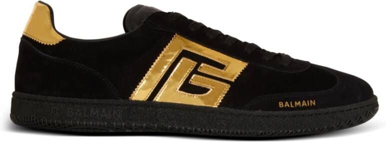 Balmain Zwaan suède en lakleren trainers Black Heren