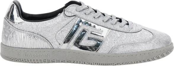 Balmain Zwaan-Textuur Spiegel Leren Sneakers Gray Heren