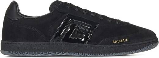 Balmain Zwaan suède en lakleren trainers Black Heren