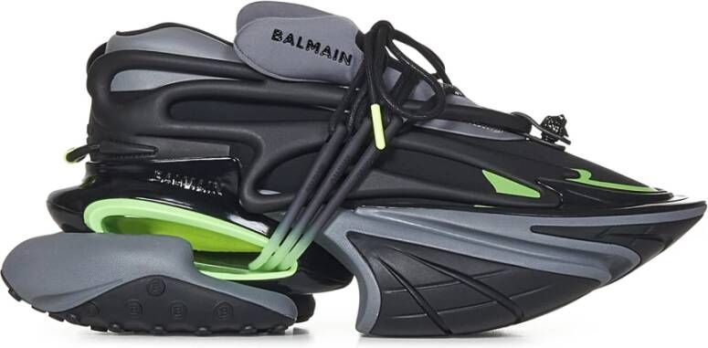 Balmain Eenhoorn Lage trainers in neopreen en kalfsleer Black Heren