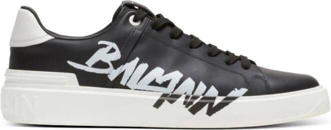 Balmain Zwarte Sneakers met Logo Patch Black Heren