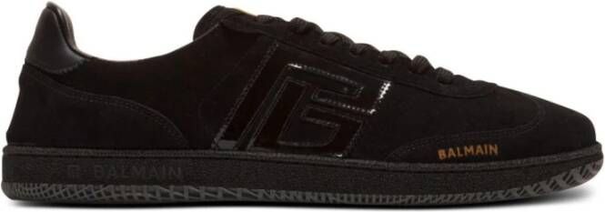 Balmain Zwaan suède en lakleren trainers Black Heren