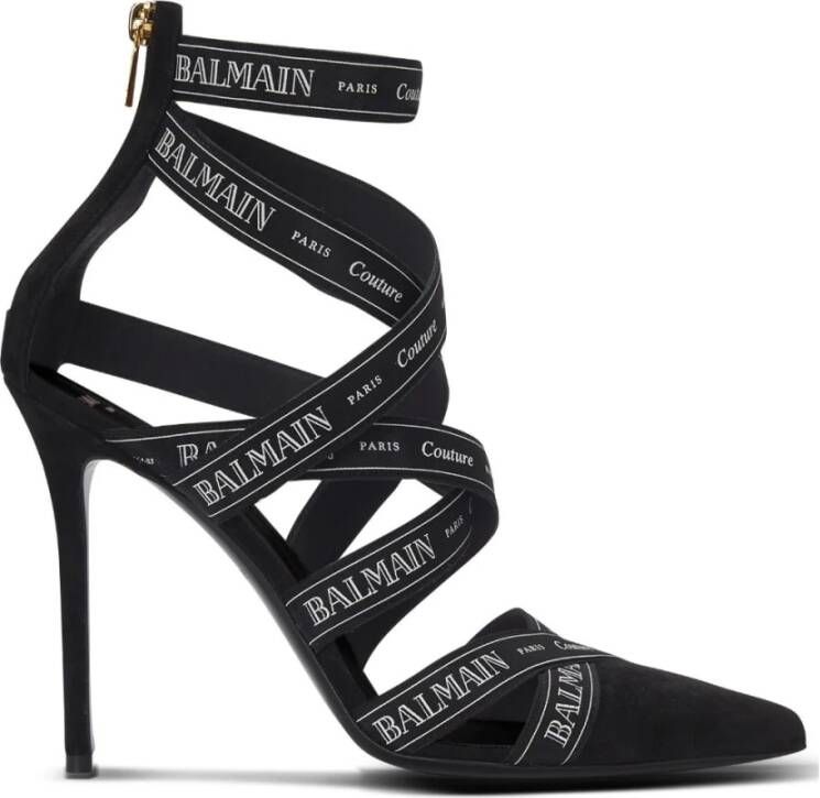 Balmain Zwarte Stiletto Hak Suède Afwerking Black Dames