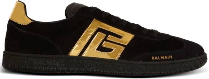 Balmain Zwarte Suède Logo Hak Gouden Sneaker Black Dames