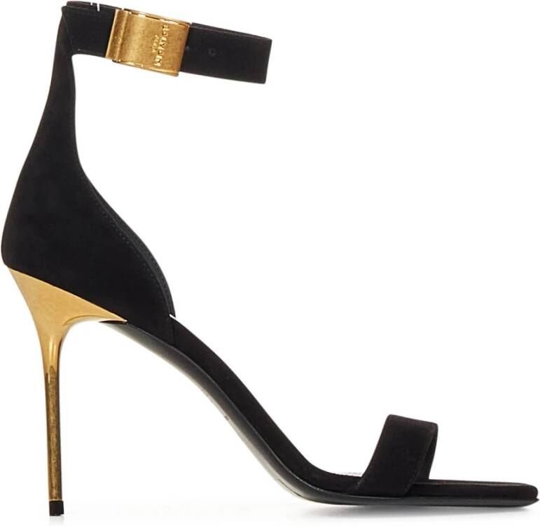 Balmain Zwarte Stiletto Sandalen met Gesp-Enkelband Black Dames